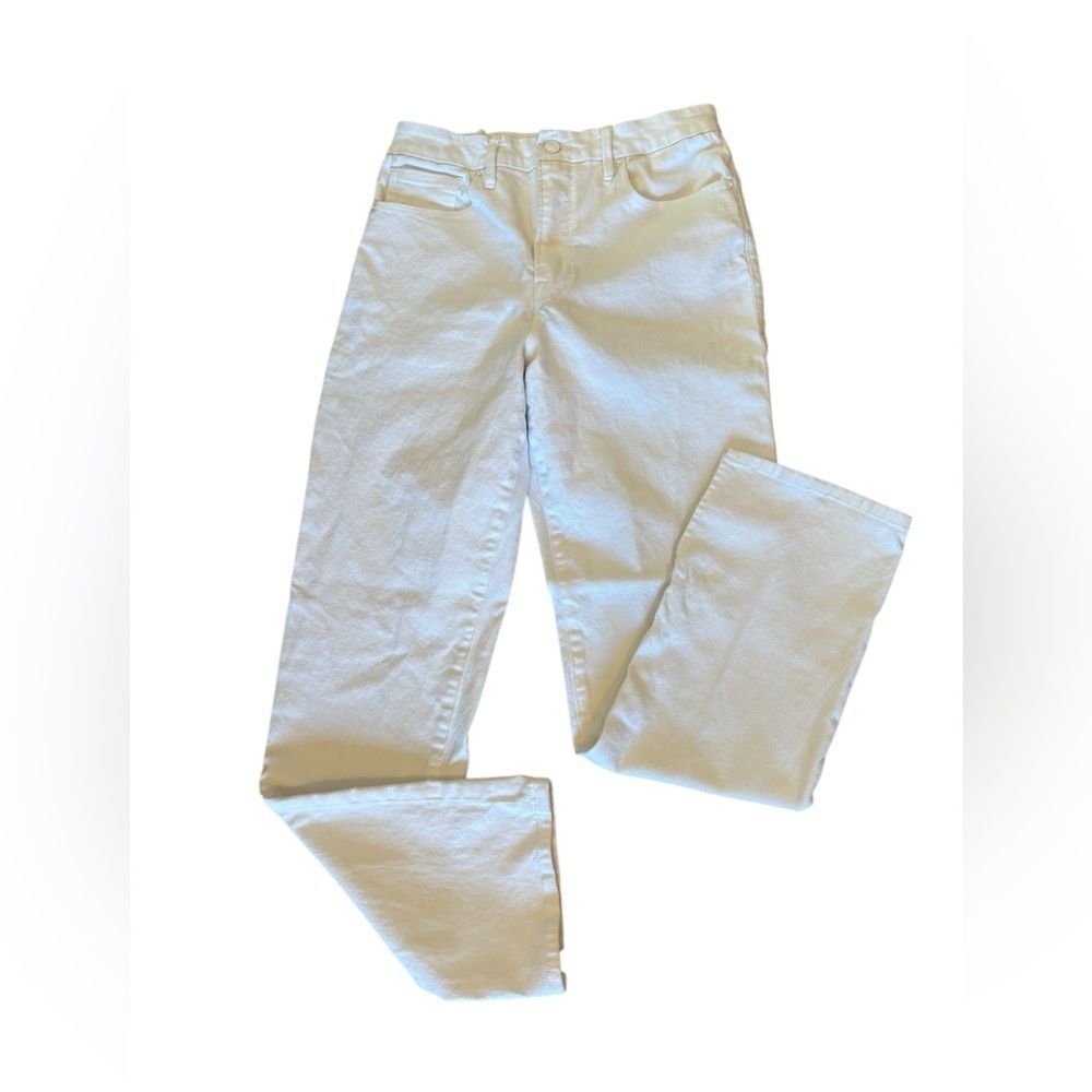 Good American Jeans Straight Leg Bootcut White Denim Split Hem Womens Size 10